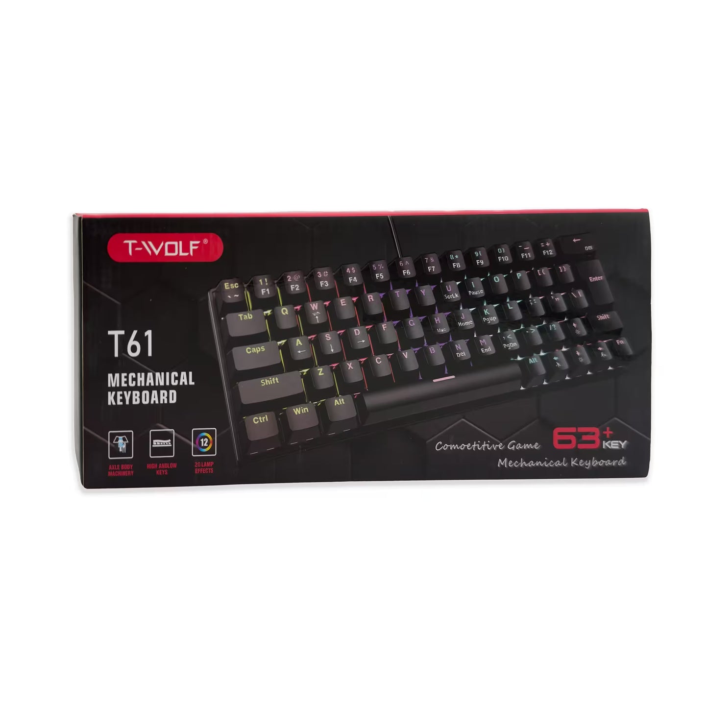 Teclado Mecánico T-Wolf T61 Pro-Gamer | 63 Teclas RGB Anti-Ghosting USB