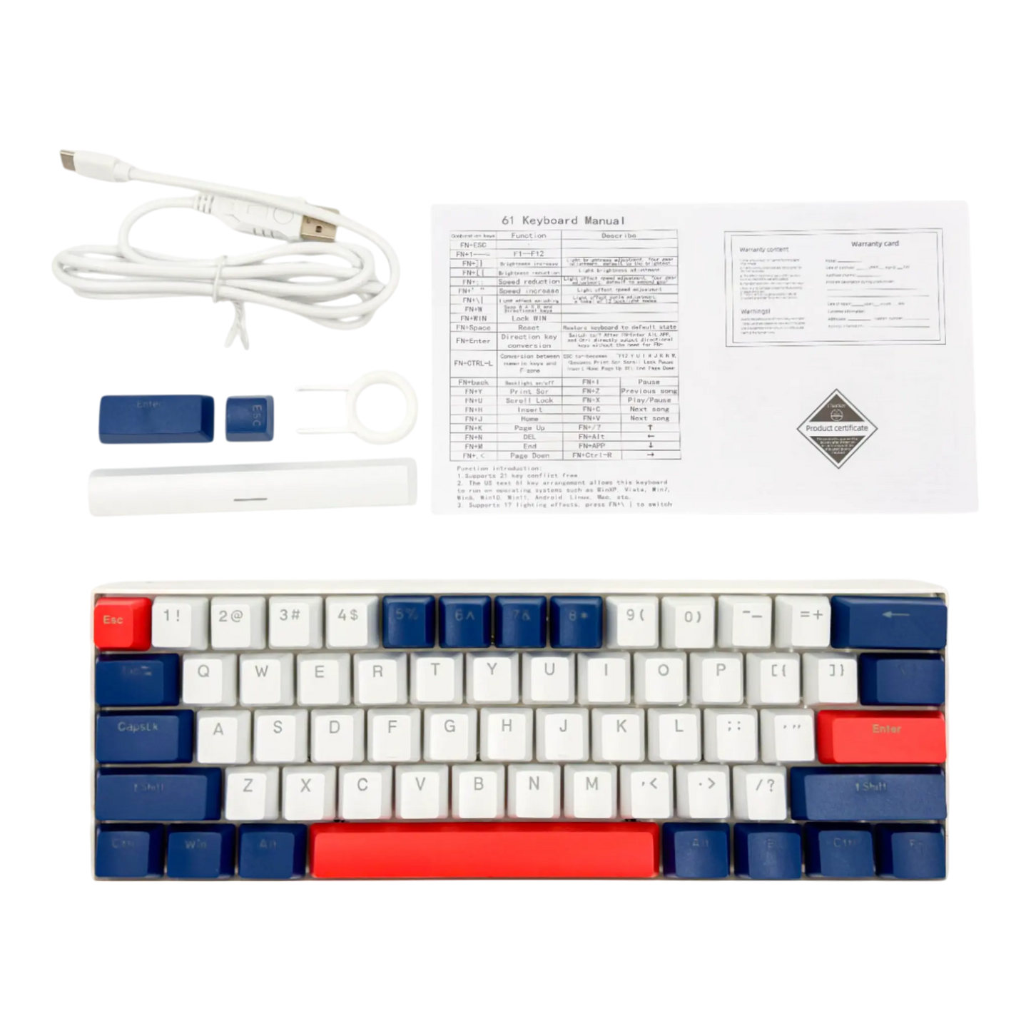 Teclado mecánico para juegos T-Wolf T60 60% RGB con cable BLANCO- AZUL