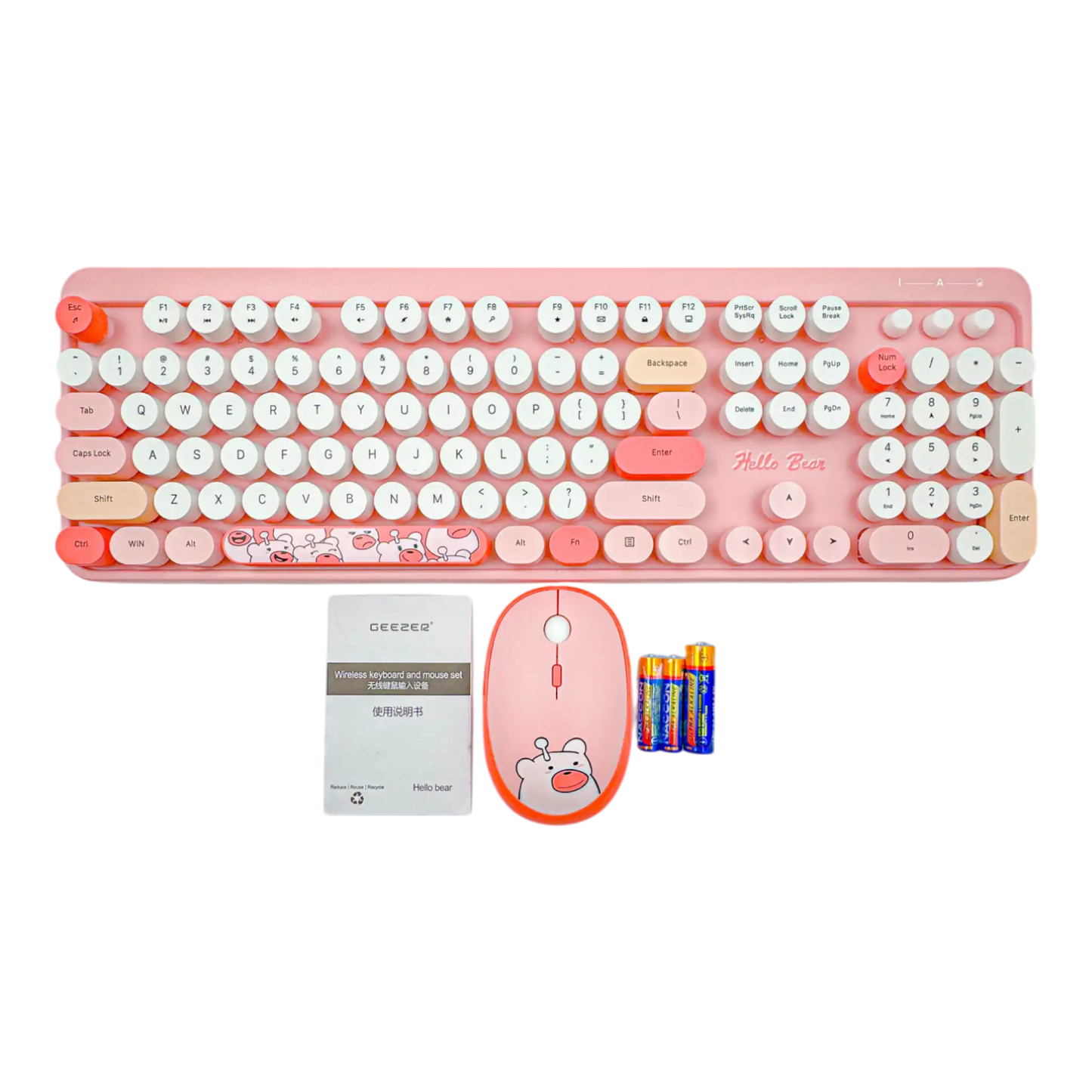 COMBO TECLADO Y MOUSE SILENCIOSO GEEZER HELLO BEAR -ROSADO