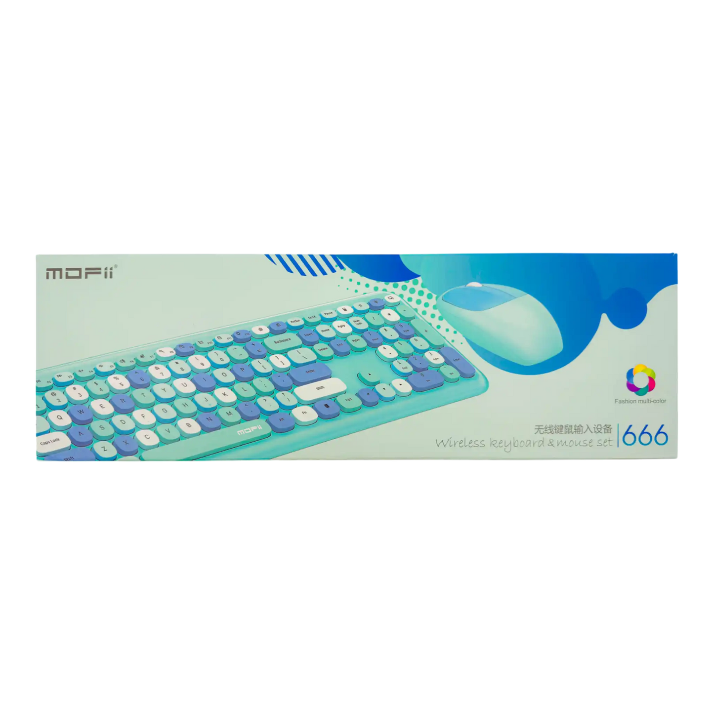 Combo Teclado y Mouse Inalámbrico MOFII 0060 — Turquesa | 100 Teclas + Soporte Tablet | 1200 DPI 10m | 2.4G