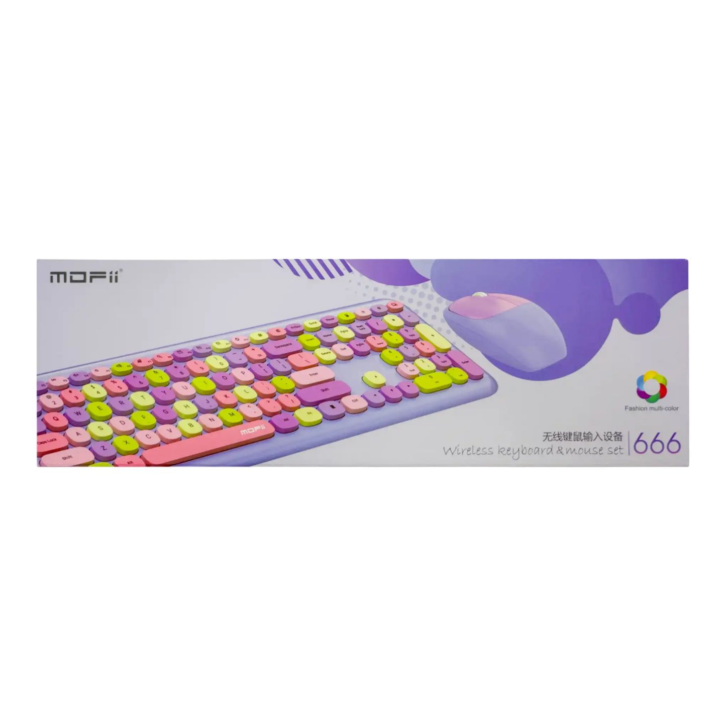 Combo Teclado y Mouse Inalámbrico MOFII 0060 — Morado | Membrana Ergónomico | 1200 DPI 10m | 2.4G
