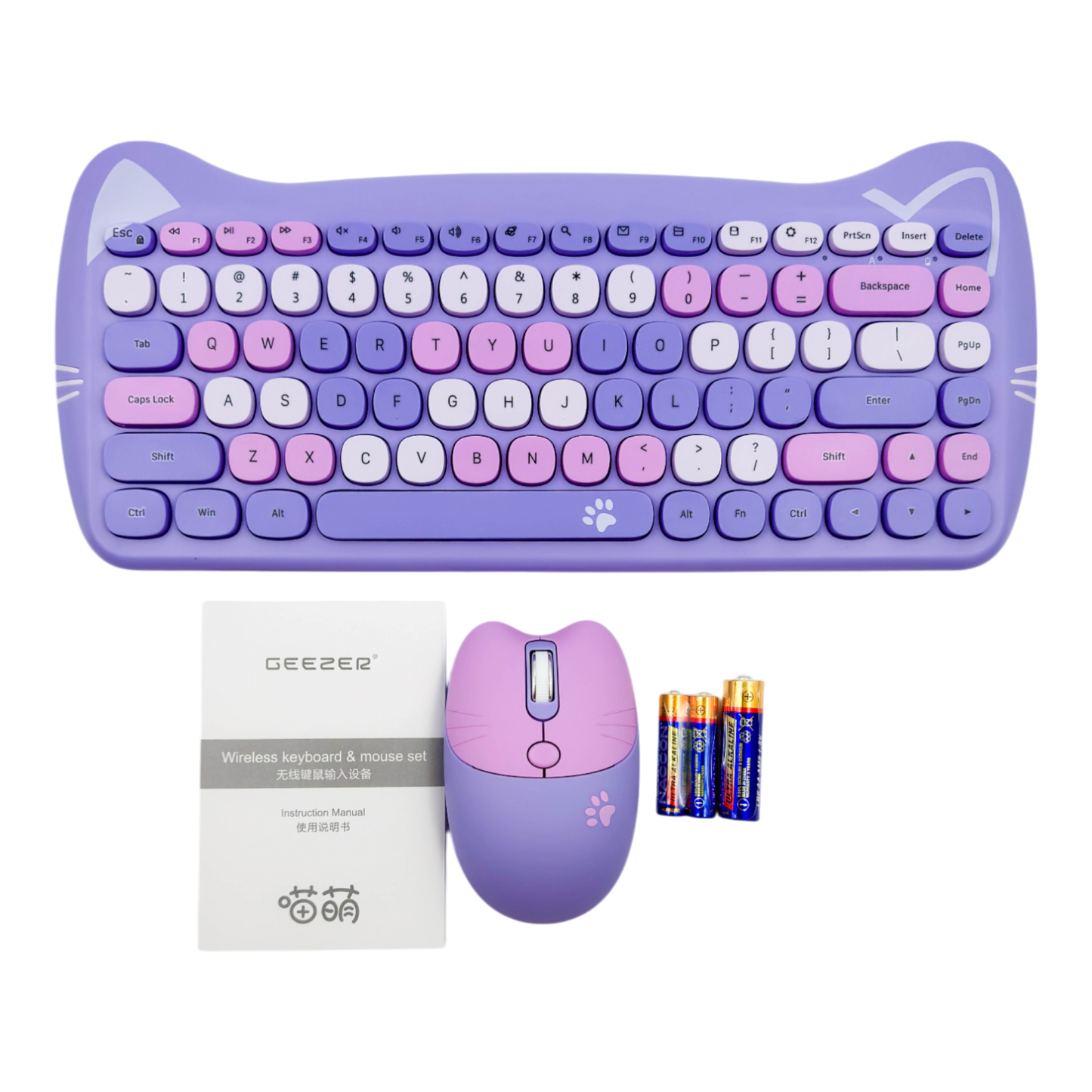 COMBO TECLADO Y MOUSE GEEZER 0053 DISEÑO DE GATO COMPACTO PÚRPURA
