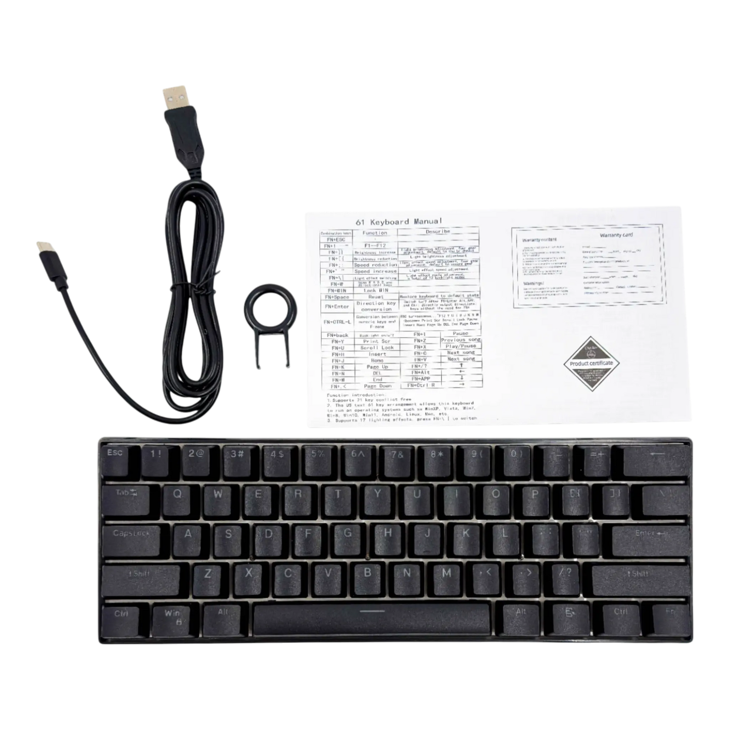 Teclado mecánico para juegos T-Wolf T60 60% RGB con cable NEGRO