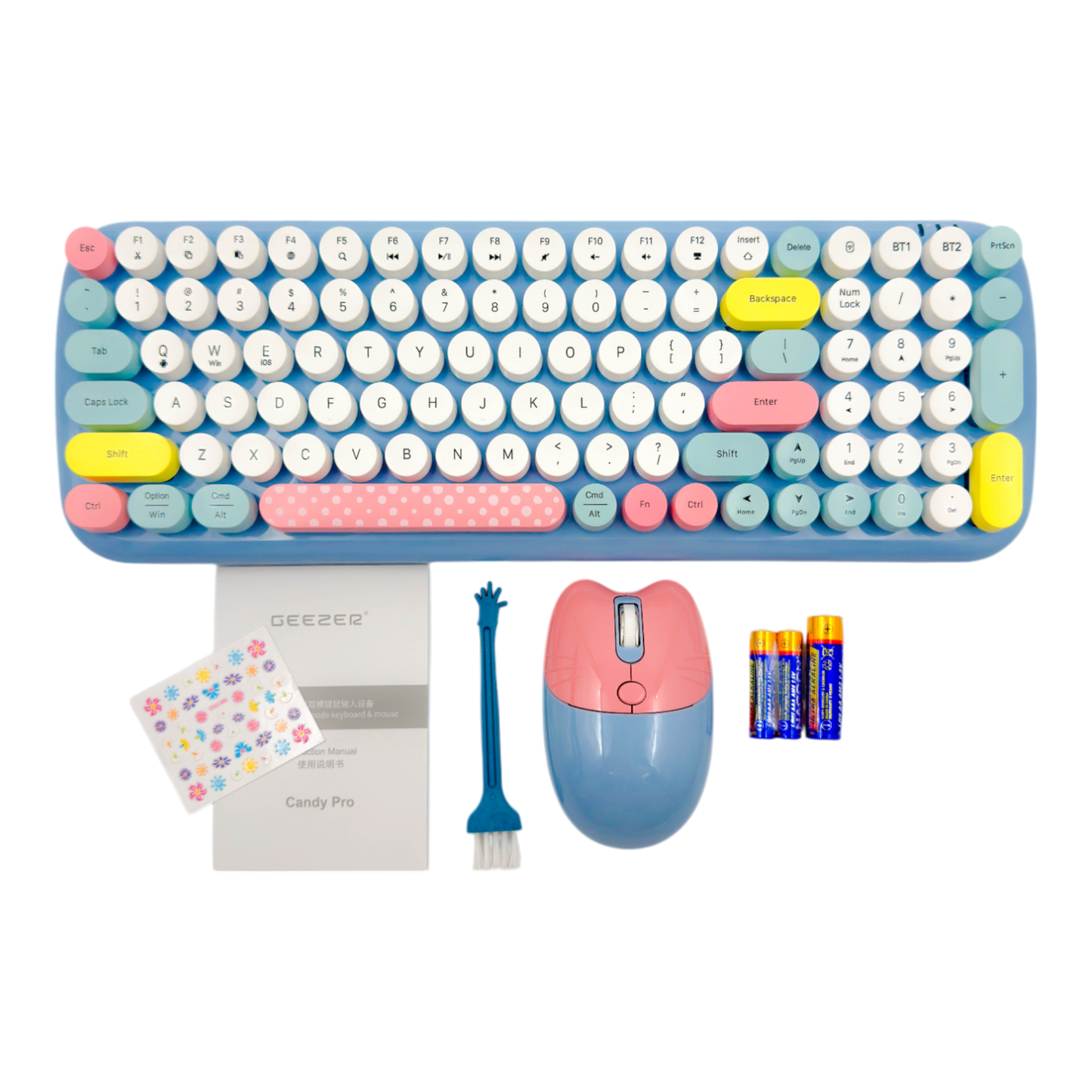 COMBO TECLADO Y MOUSE SILENCIOSO GEEZER CANDY PRO-AZUL