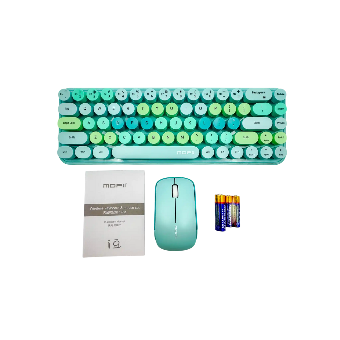 COMBO TECLADO Y MOUSE RETRO TECLAS REDONDAS -TURQUESA