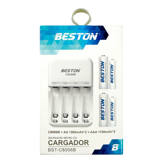 CARGADOR PILAS AAx4 RANURAS (INCLUYE 4 PILAS RECARGABLES DE 1500mAh)