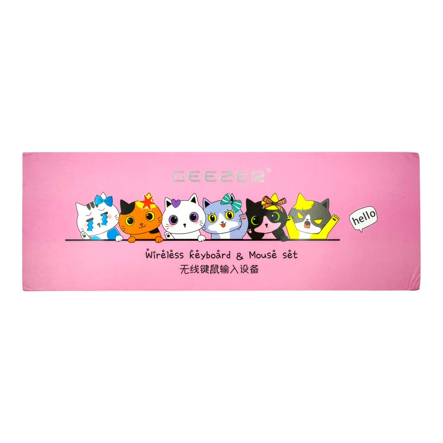 Combo Teclado Mouse GEEZER Orejas de Gato Rosado Plus - 104 Teclas 2.4G 1600 DPI Retro