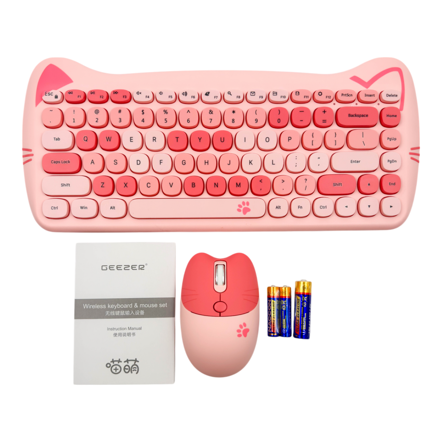 COMBO TECLADO Y MOUSE GEEZER 0053 DISEÑO DE GATO COMPACTO ROSADO