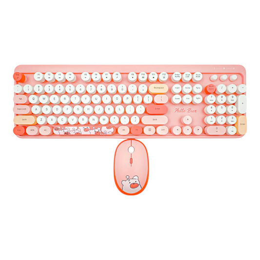 COMBO TECLADO Y MOUSE SILENCIOSO GEEZER HELLO BEAR -ROSADO