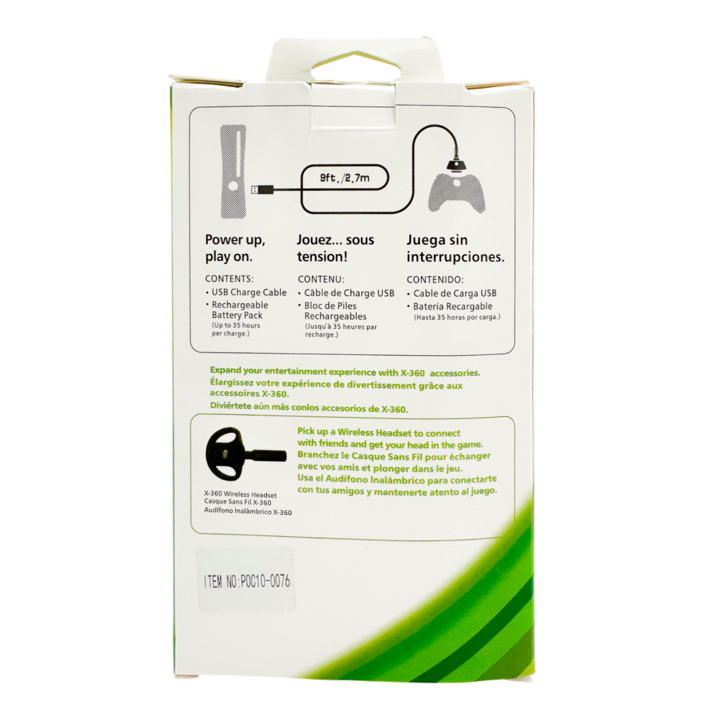 Kit Carga y Juega Genérico Control Xbox 360 | Batería Litio + Cable 1.5m