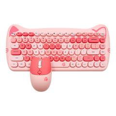 Combo Teclado Mouse GEEZER Gato Rosado - Compacto 2.4G 1600 DPI Silencioso Pilas