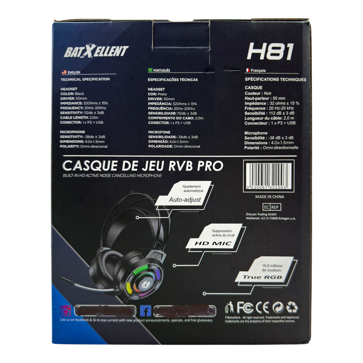 DIADEMA GAMER CON CABLE H81 BATXELLENT