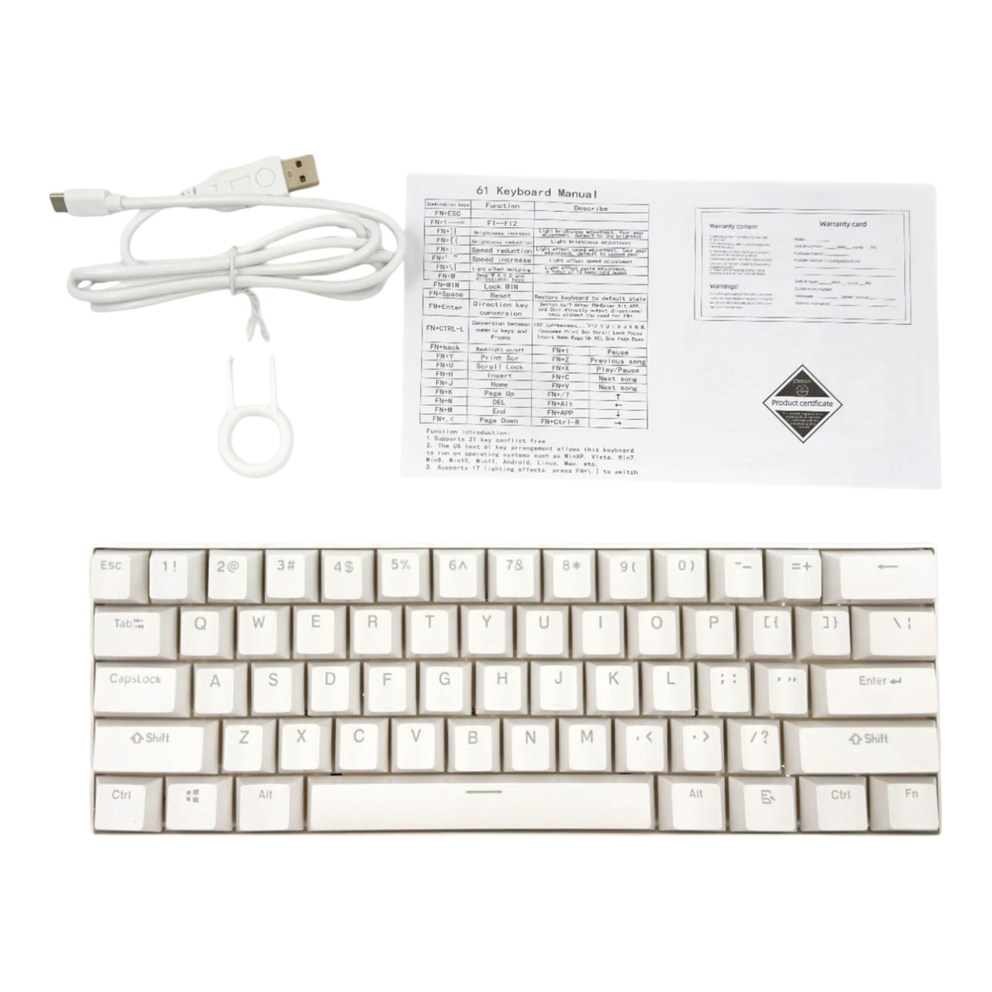 Teclado mecánico para juegos T-Wolf T60 60% RGB con cable BLANCO