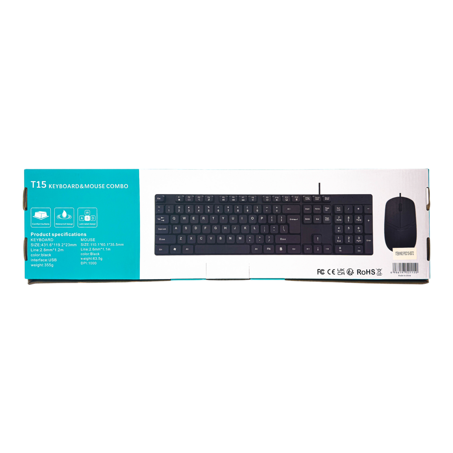 COMBO TECLADO Y MOUSE CON CABLE T-15