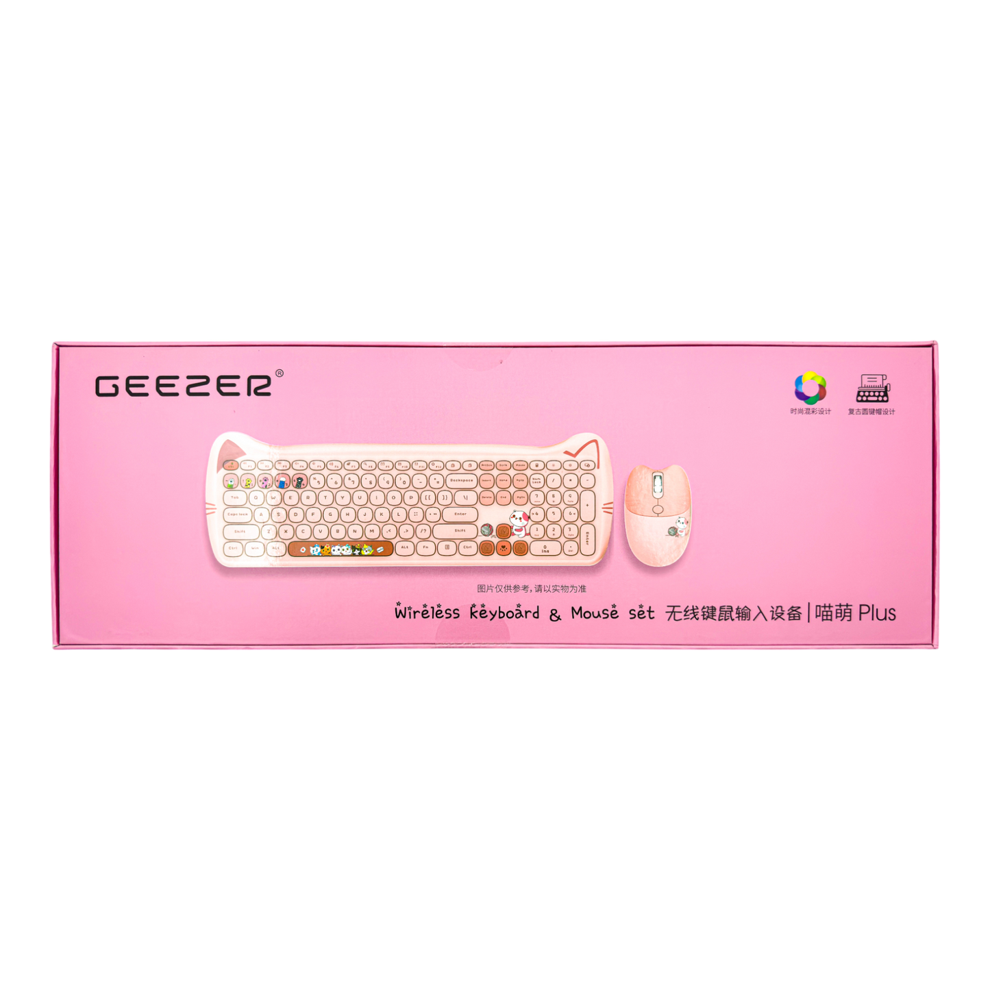COMBO MOUSE Y TECLADO GEEZER OREJAS DE GATO PLUS -ROSADO