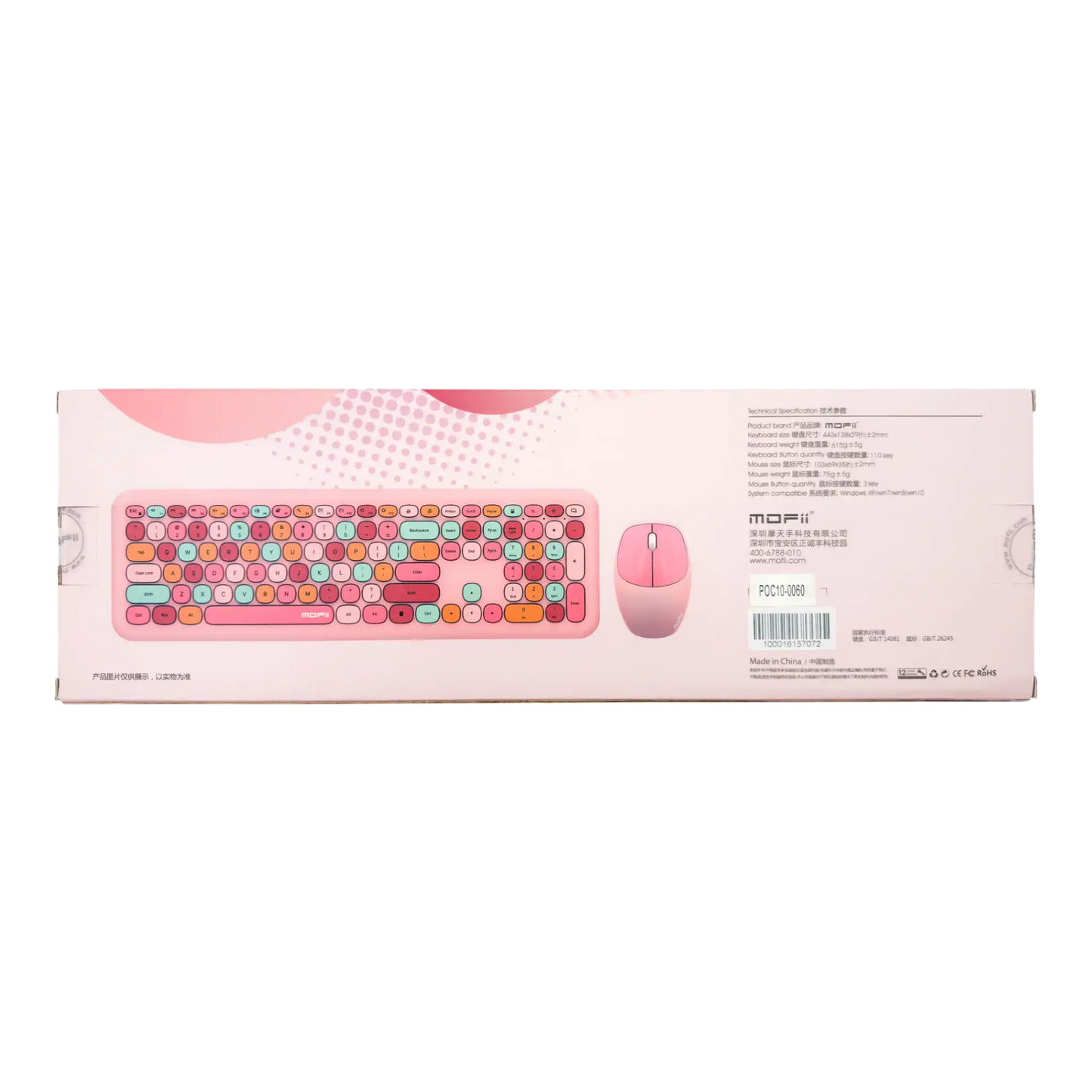 Combo Teclado Mouse Inalámbrico Silencioso MOFII 0060 Rosado - 110 Teclas 2.4G 1200 DPI