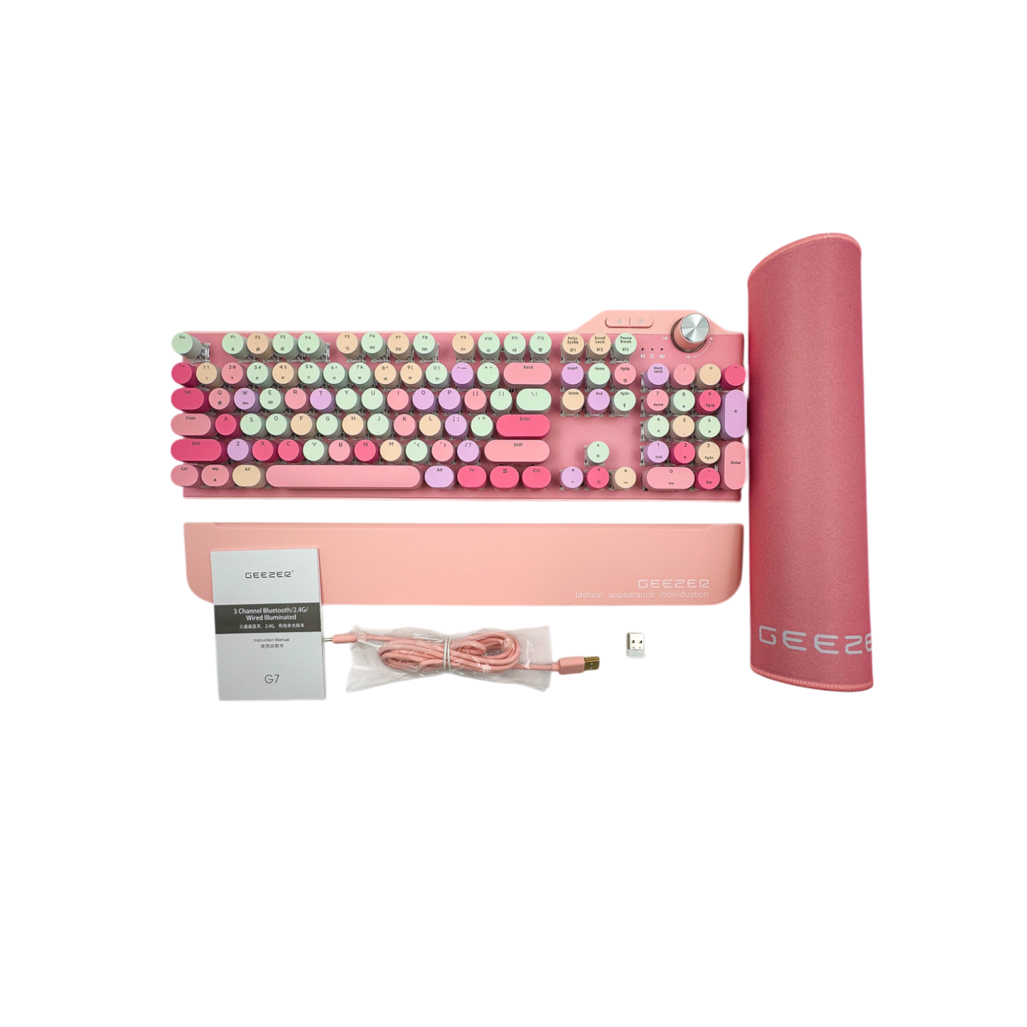 TECLADO MECANICO DE COLORES GEZZER G7 - ROSADO