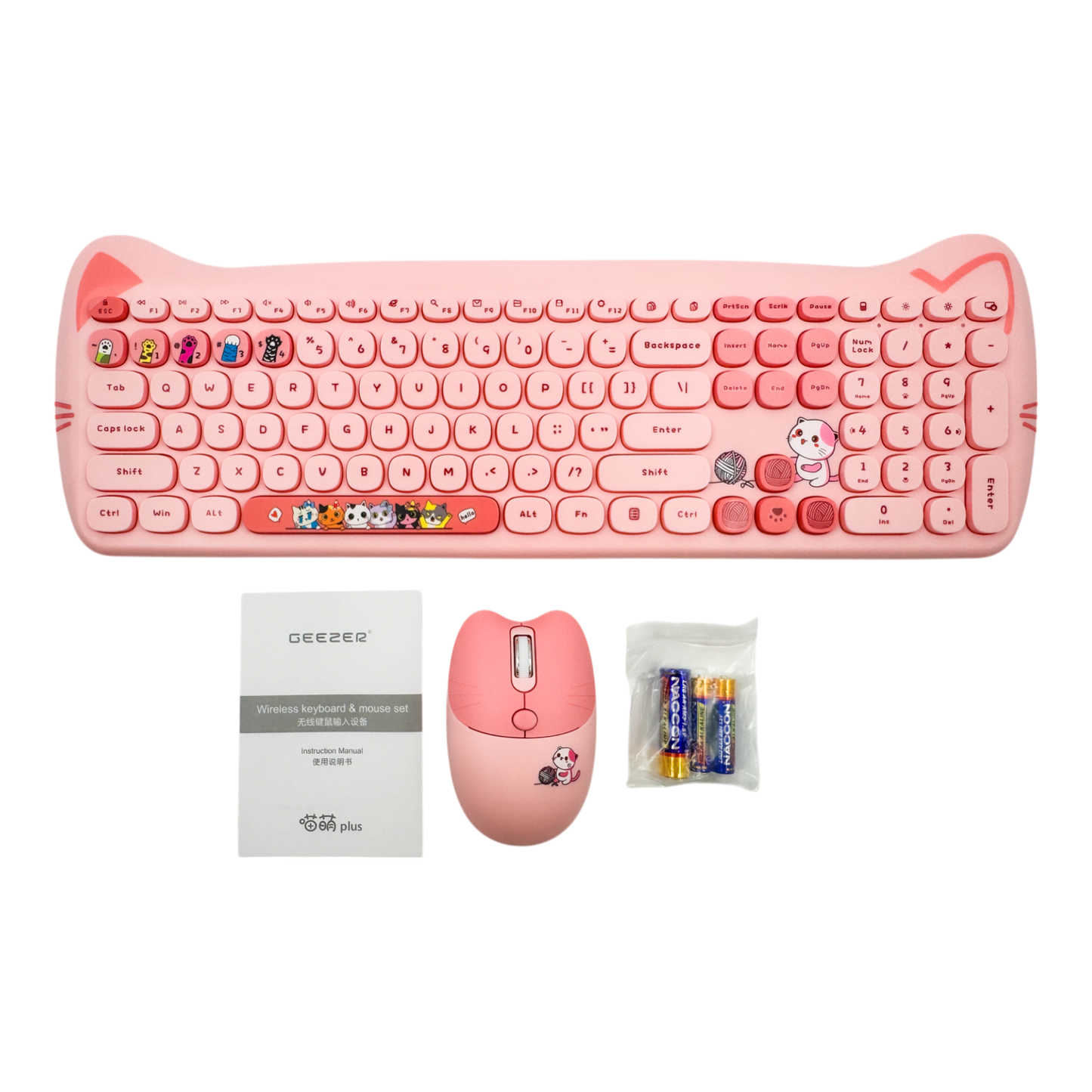 COMBO MOUSE Y TECLADO GEEZER 0069 OREJAS DE GATO-ROSADO
