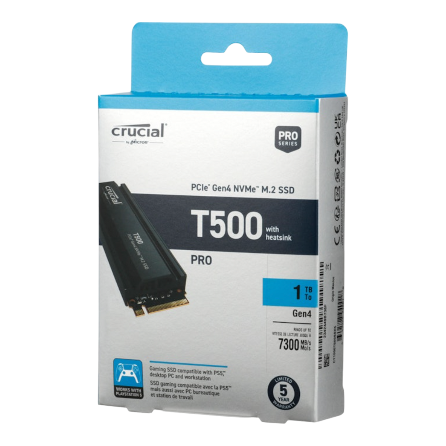 SSD Crucial T500 1TB PCIe Gen4 NVMe M.2 con disipador de calor