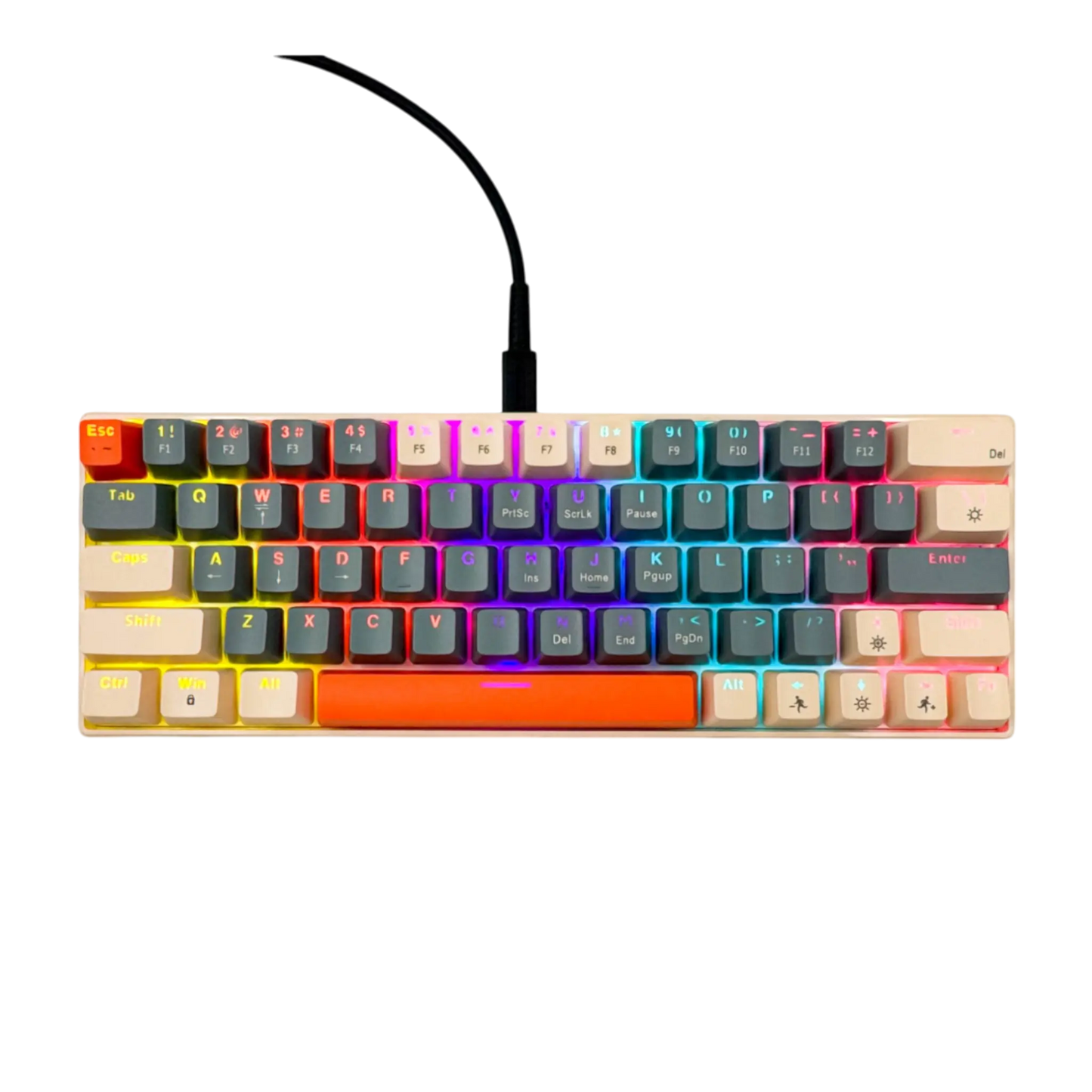 Teclado mecánico para juegos T-Wolf T60 60% RGB con cable GRIS-HABANO
