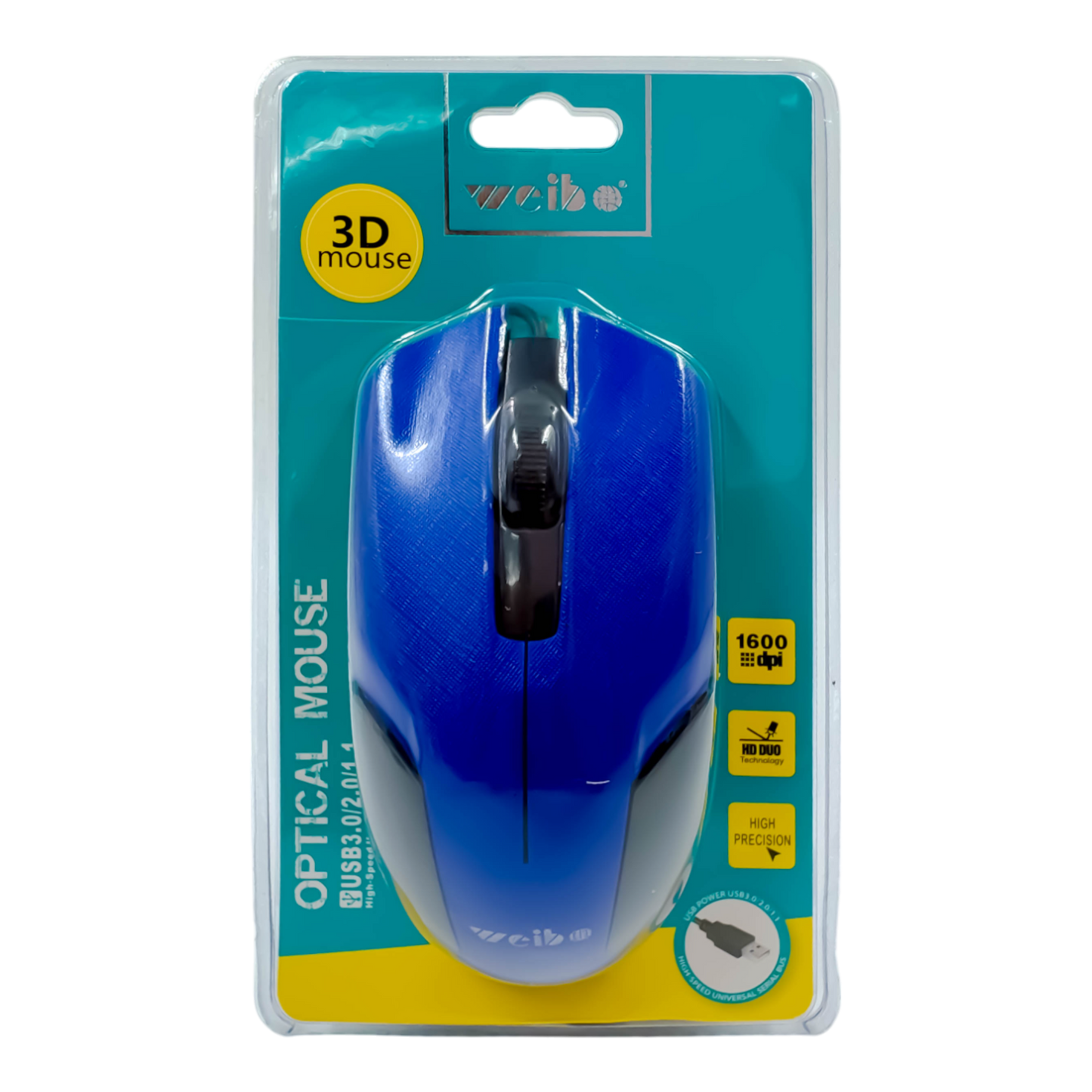 MOUSE ÓPTICO CON CABLE | WEIBO FC-145 AZUL