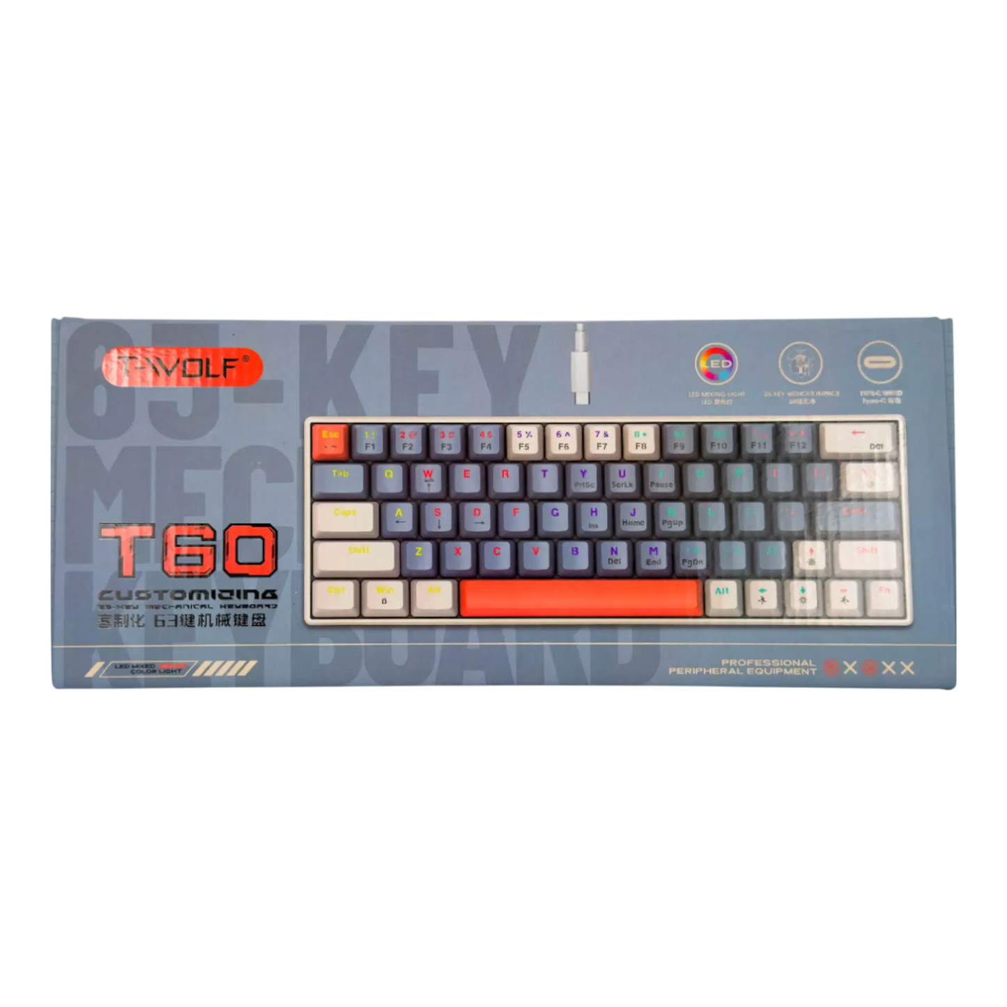 Teclado mecánico para juegos T-Wolf T60 60% RGB con cable GRIS-HABANO