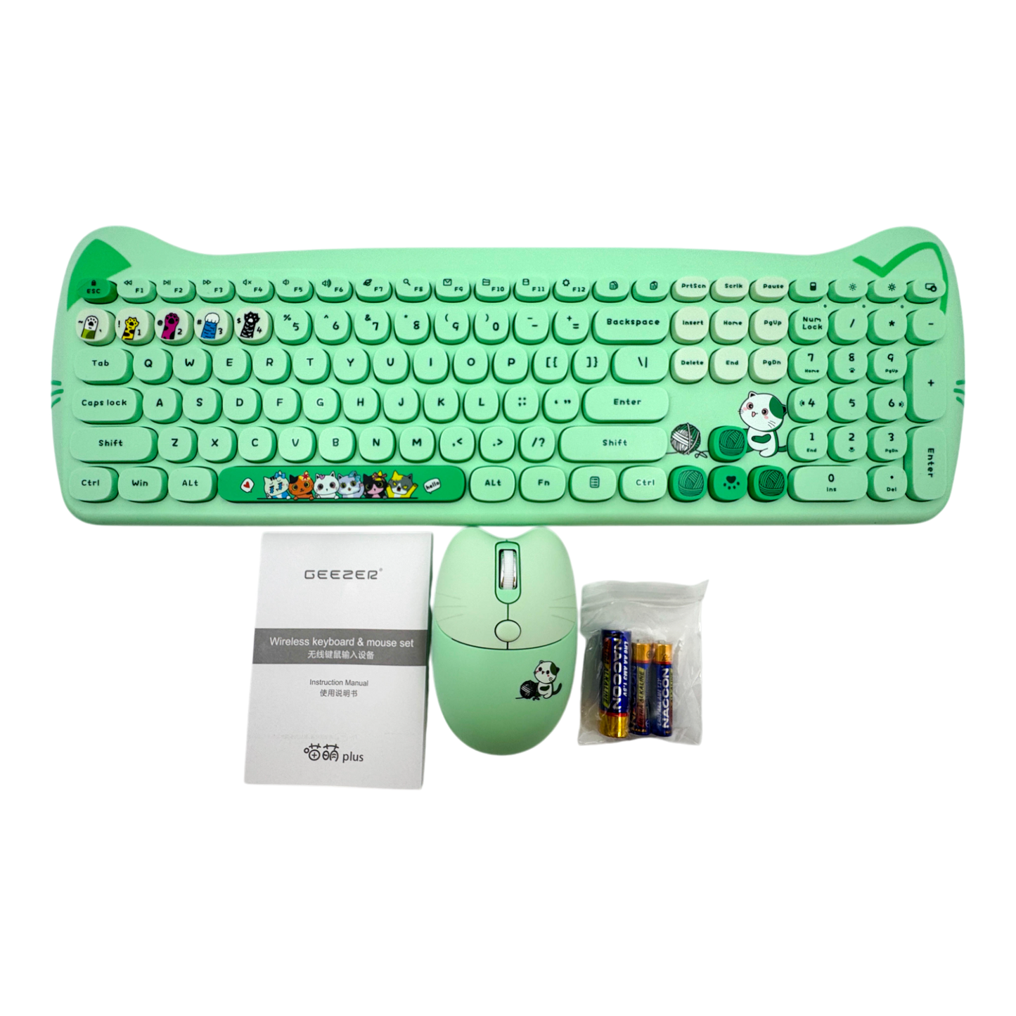 COMBO MOUSE Y TECLADO GEEZER 0069 OREJAS DE GATO-VERDE