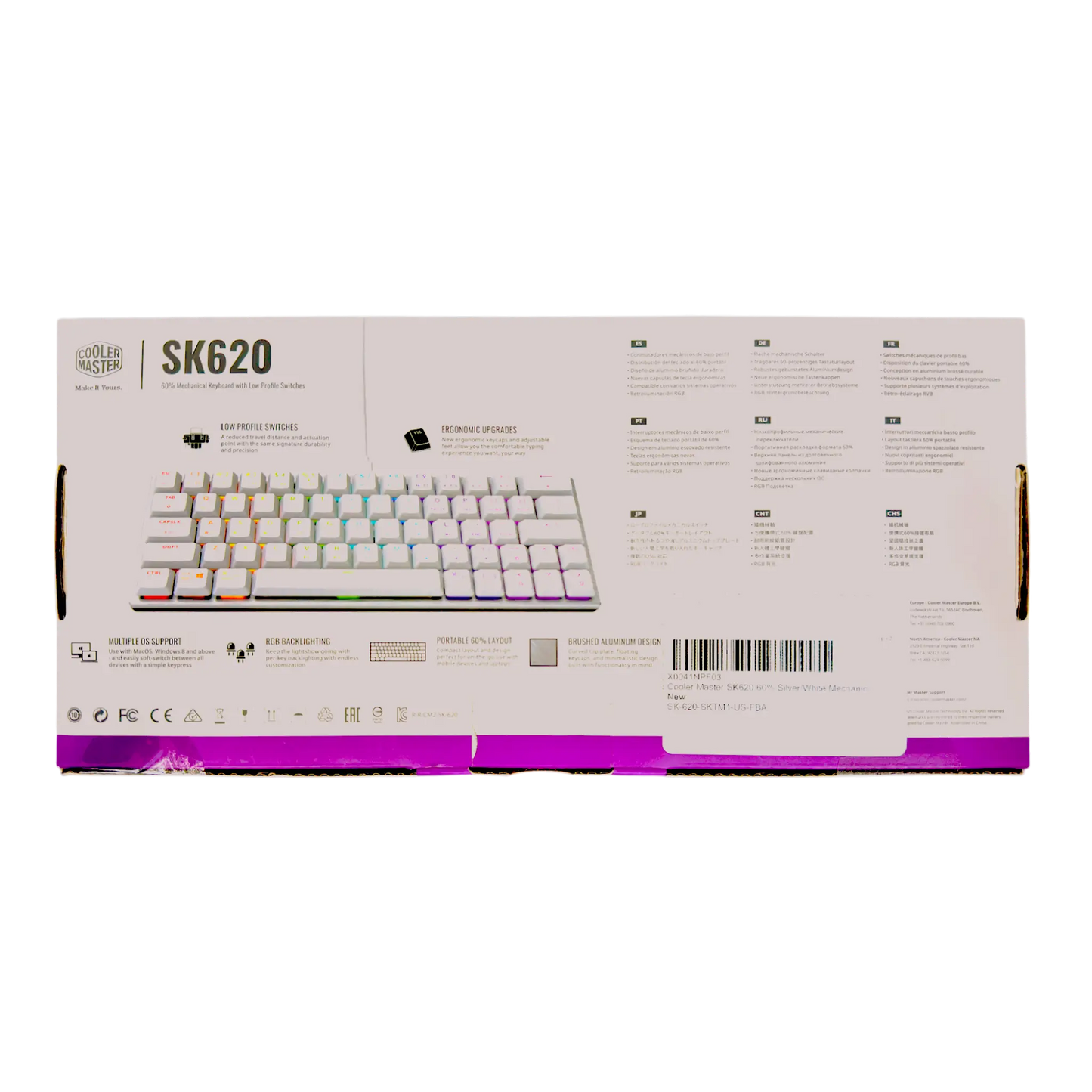 Teclado Mecánico Gamer con cable al 60% - Cooler Master SK620 BLANCO PLATEADO