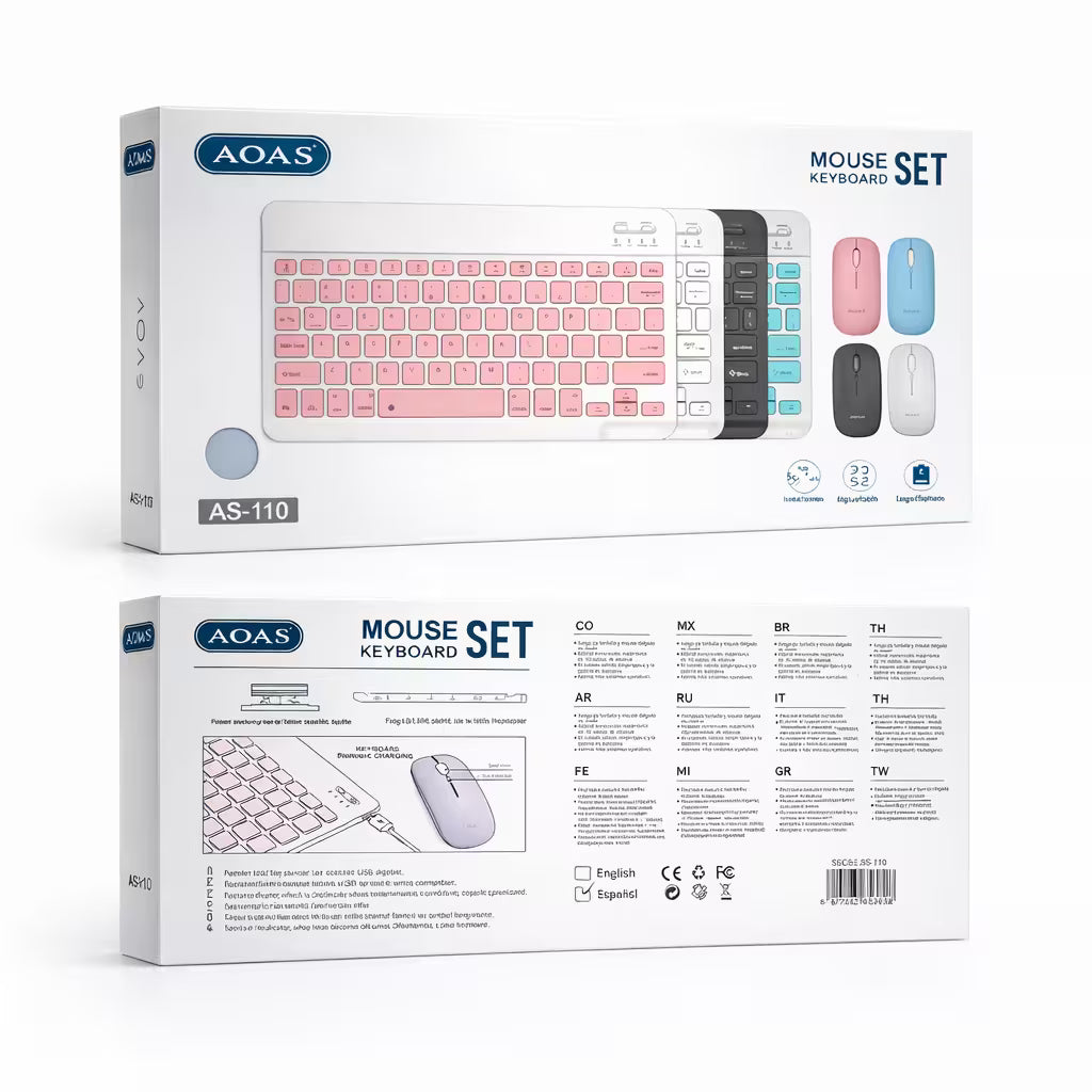Combo Teclado Mouse AOAS AS-110 Rosado - Bluetooth 5.2 Teclado Recargable Type-C con Ñ