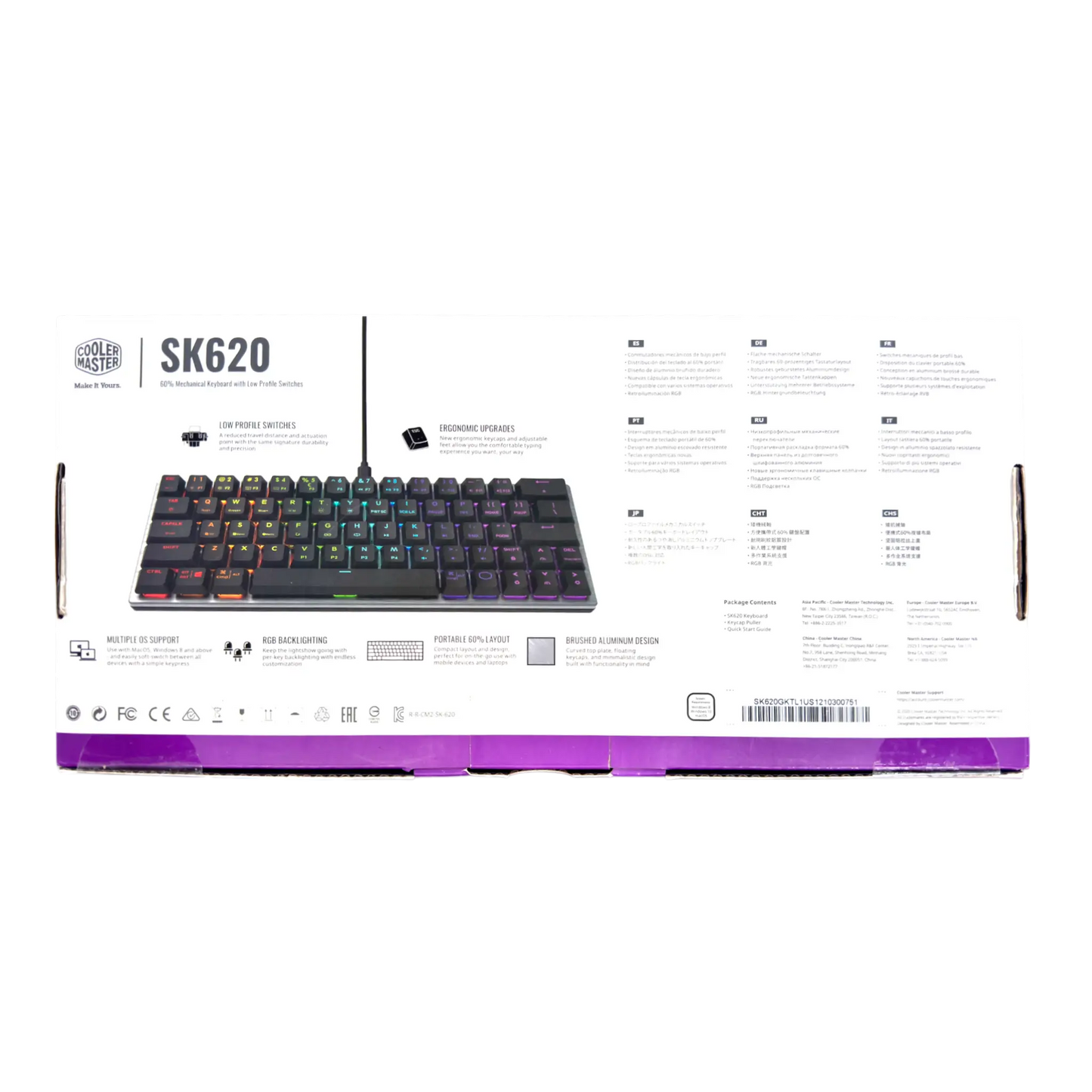 Teclado Mecánico Gamer con cable al 60% - Cooler Master SK620 NEGRO