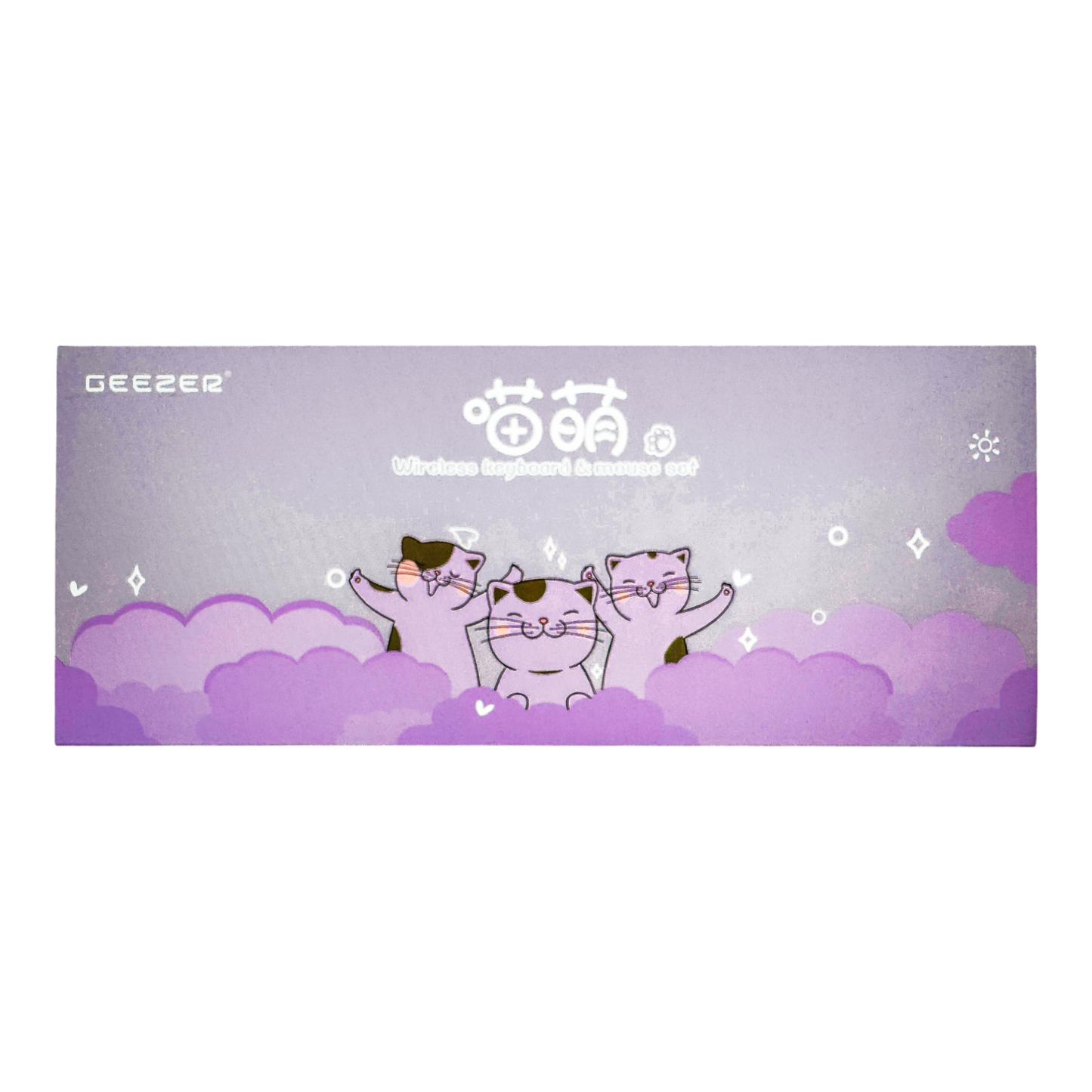 Combo Teclado Mouse GEEZER Gato Púrpura - Compacto 2.4G 1600 DPI Silencioso Pilas