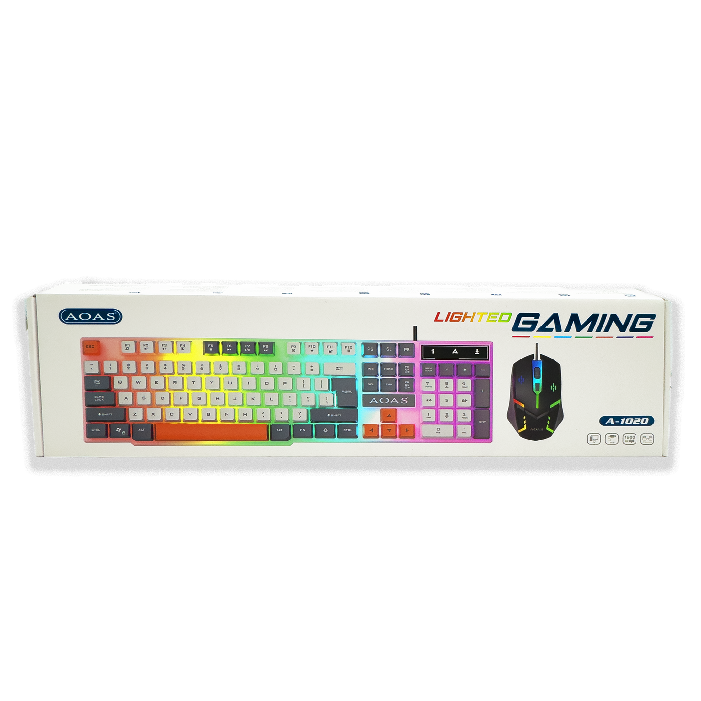 Combo Teclado Mouse Gamer RGB AOAS A-1020 Negro - LED Multicolor DPI Ajustable USB