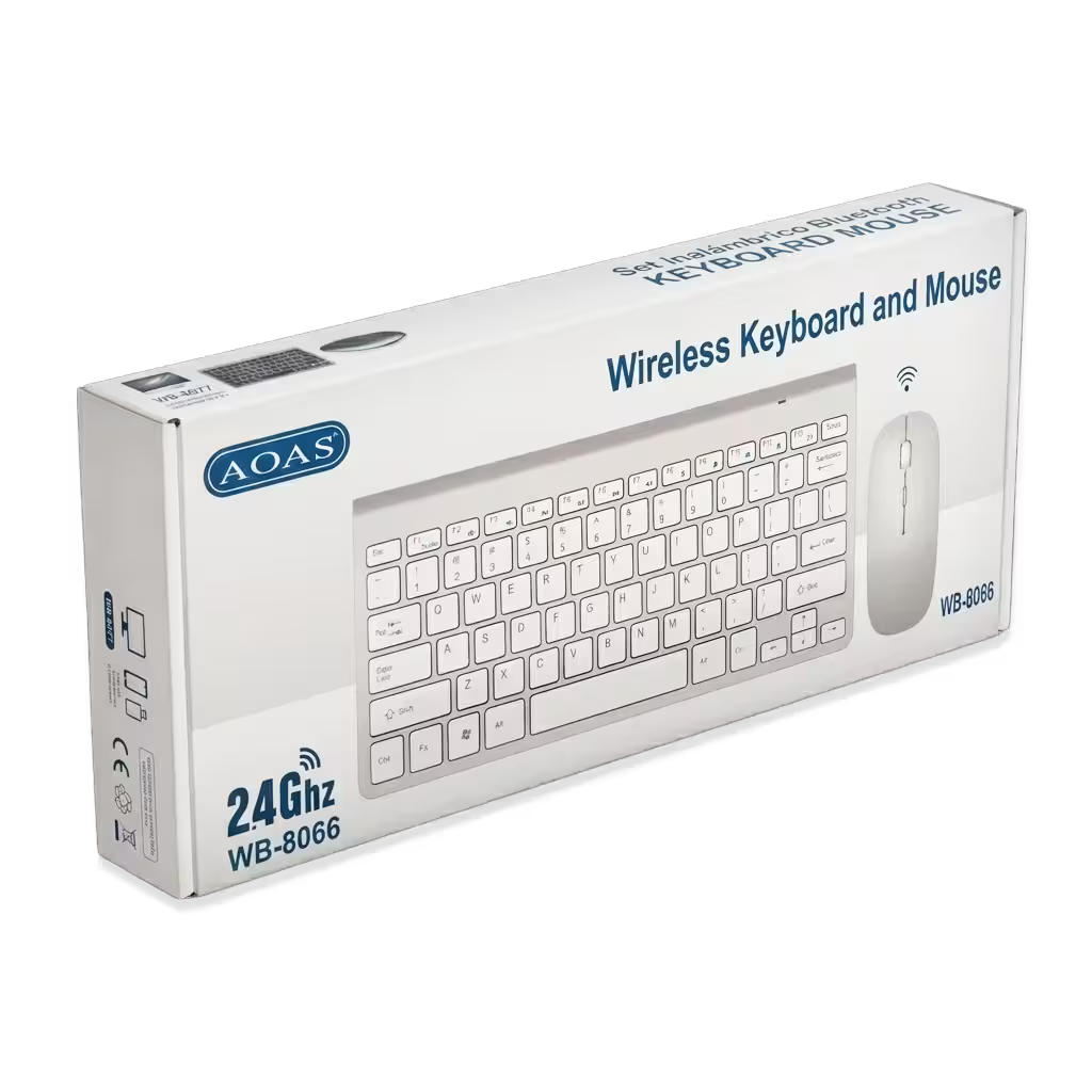 Combo Teclado Mouse Inalámbrico AOAS WB-8066 Blanco - Slim 2.4G Ergonómico 10m