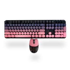 Combo Teclado Mouse MOFII Sweet Pro Recargable — Dual Bluetooth 2.4G Retro Vintage Degradé Negro- Rosado