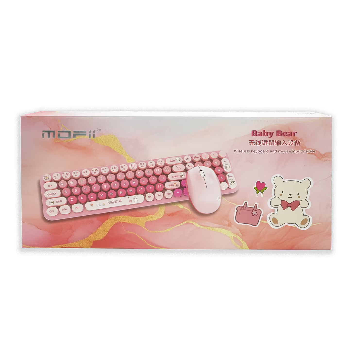 Combo Teclado y Mouse Inalámbrico Baby Bear - Habano | 100 Teclas Redondas Retro Multicolor | 10m | 2.4G