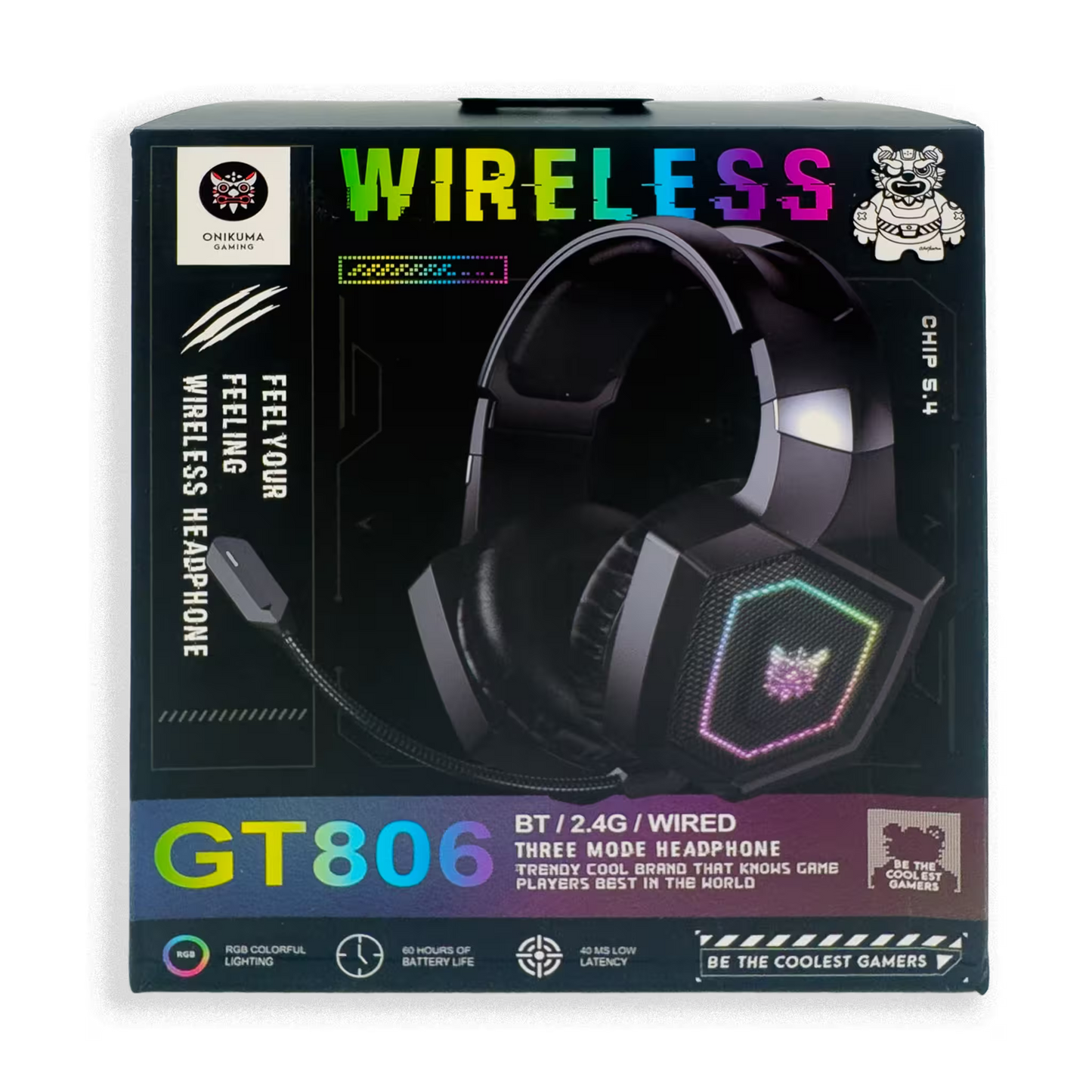 Diadema Gamer Onikuma GT806: Inalámbrica BT 5.4, Batería Infinita y RGB | NEGRA