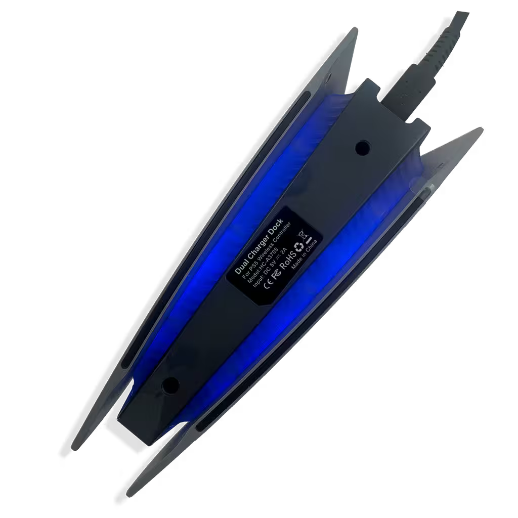 Base Cargadora HONCAM PS5 DualSense Gris - Carga Dual LED Azul Tri-Protección Type-C