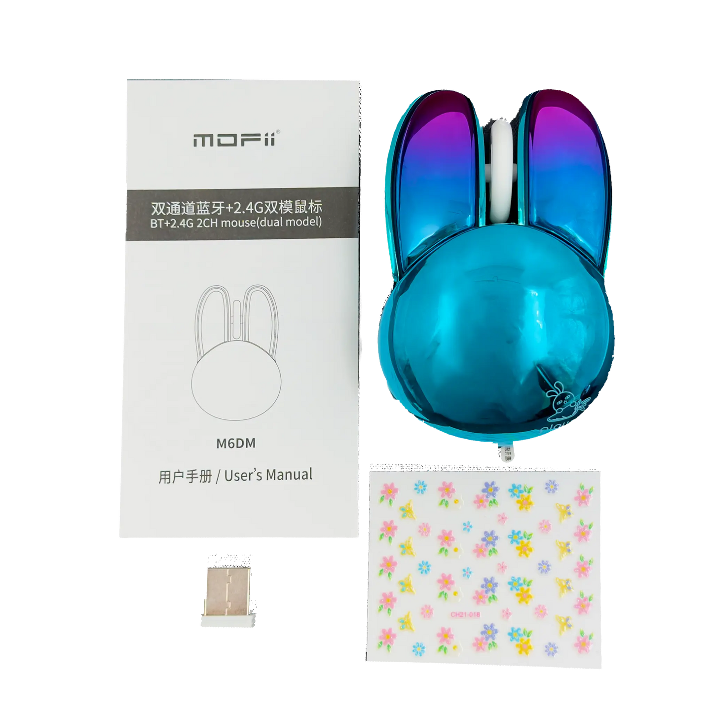 Mouse Inalámbrico Mofii M6 DM - Azul Electroplata Rabbit Ear | Triple Conexión Bluetooth 2.4G Silencioso