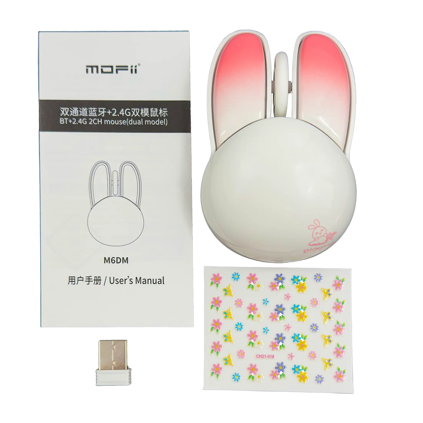 Mouse Inalámbrico Mofii M6 DM - Blanco Rosado | Triple Conexión Bluetooth 2.4G 1200 DPI Silencioso