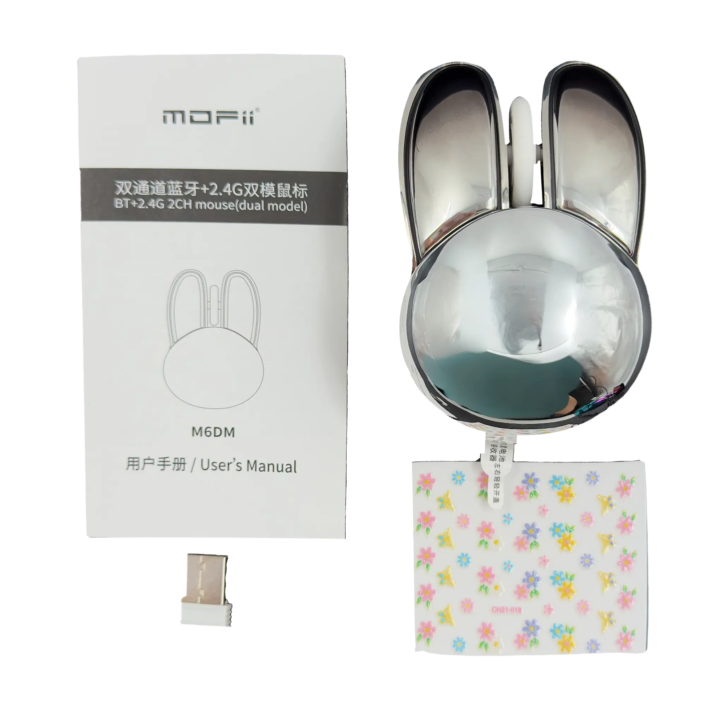 Mouse Inalámbrico Mofii M6 DM - Plateado Rabbit Ear | Triple Conexión Bluetooth 2.4G Silencioso