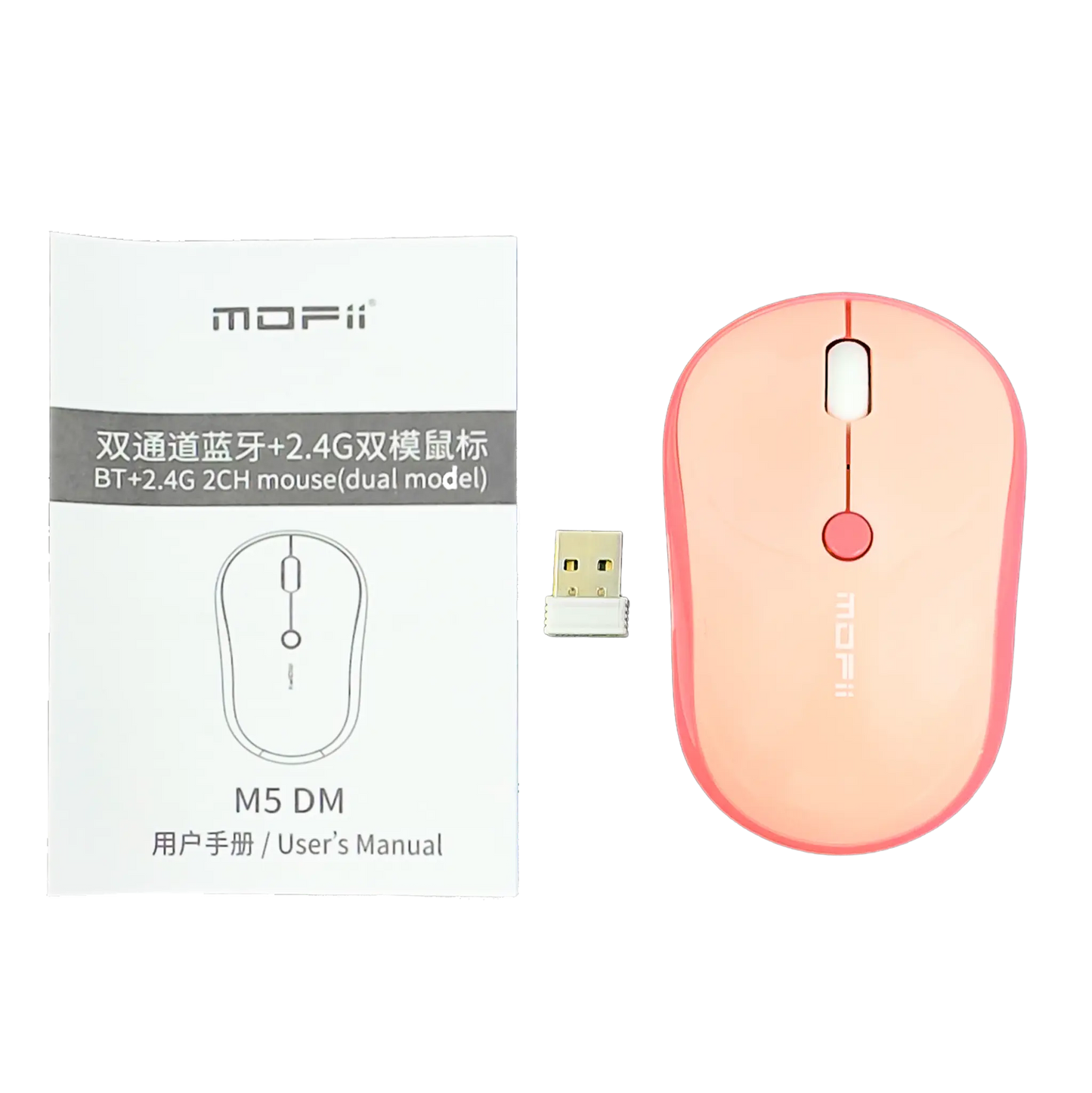 Mouse Inalámbrico Silencioso MOFII M5 MD Rosado - Dual Mode Bluetooth 2.4G DPI 1600