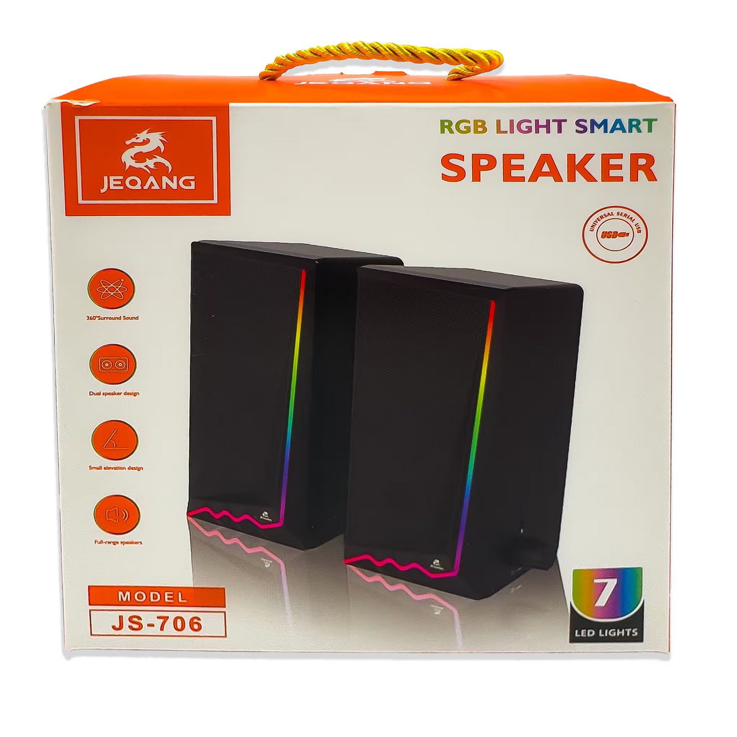 Parlantes RGB JEQANG JS-706 – Sonido Envolvente 360° | 7 LEDs | USB 5V