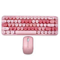 Combo Teclado y Mouse Inalámbrico MOFII Retro — Rosado | 68 Teclas Redondas 2.4G Receptor Único