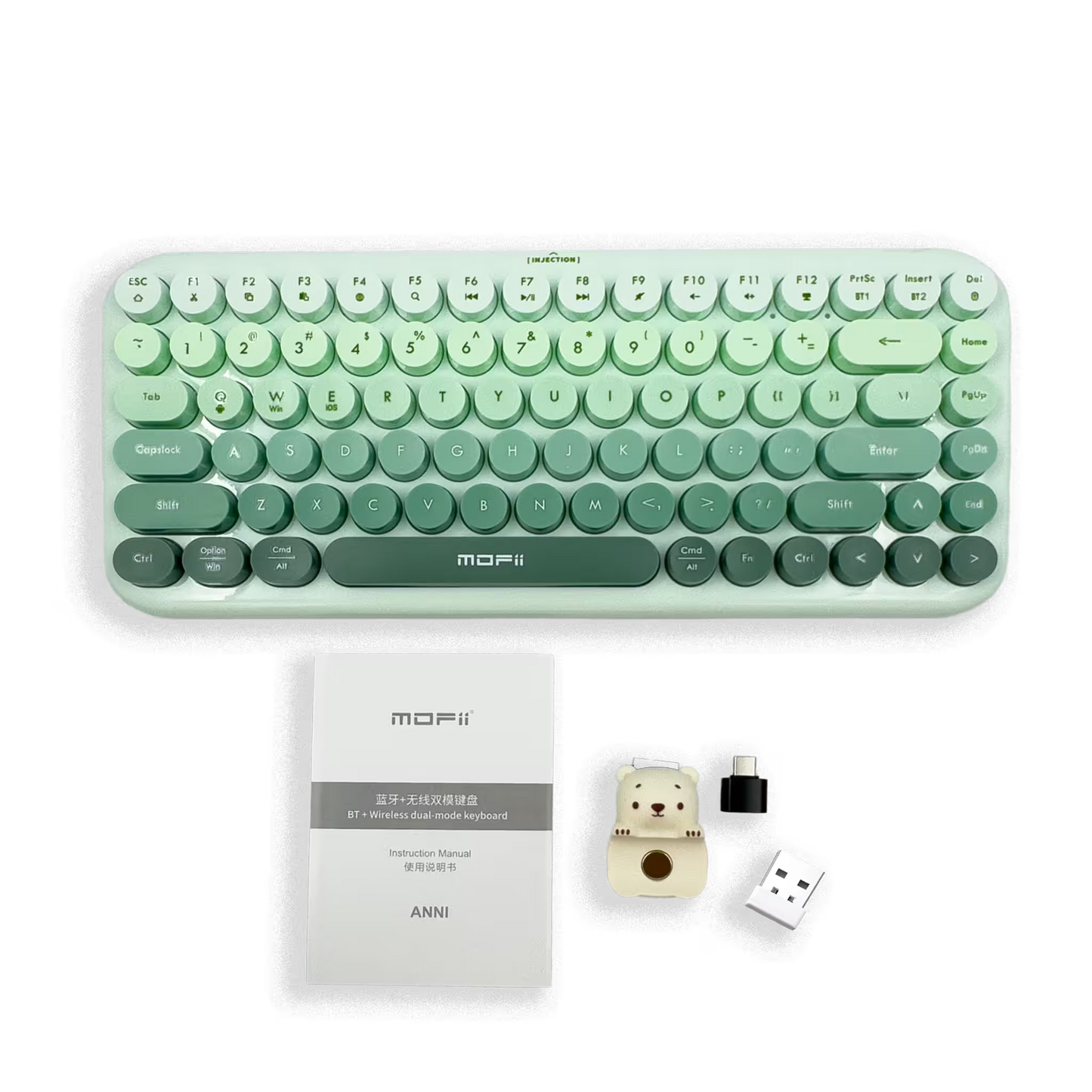 Teclado Inalámbrico Mofii Anni - Degradado Verde | 84 Teclas Redondas | Triple Conexión BT+2.4G | Osito Magnético