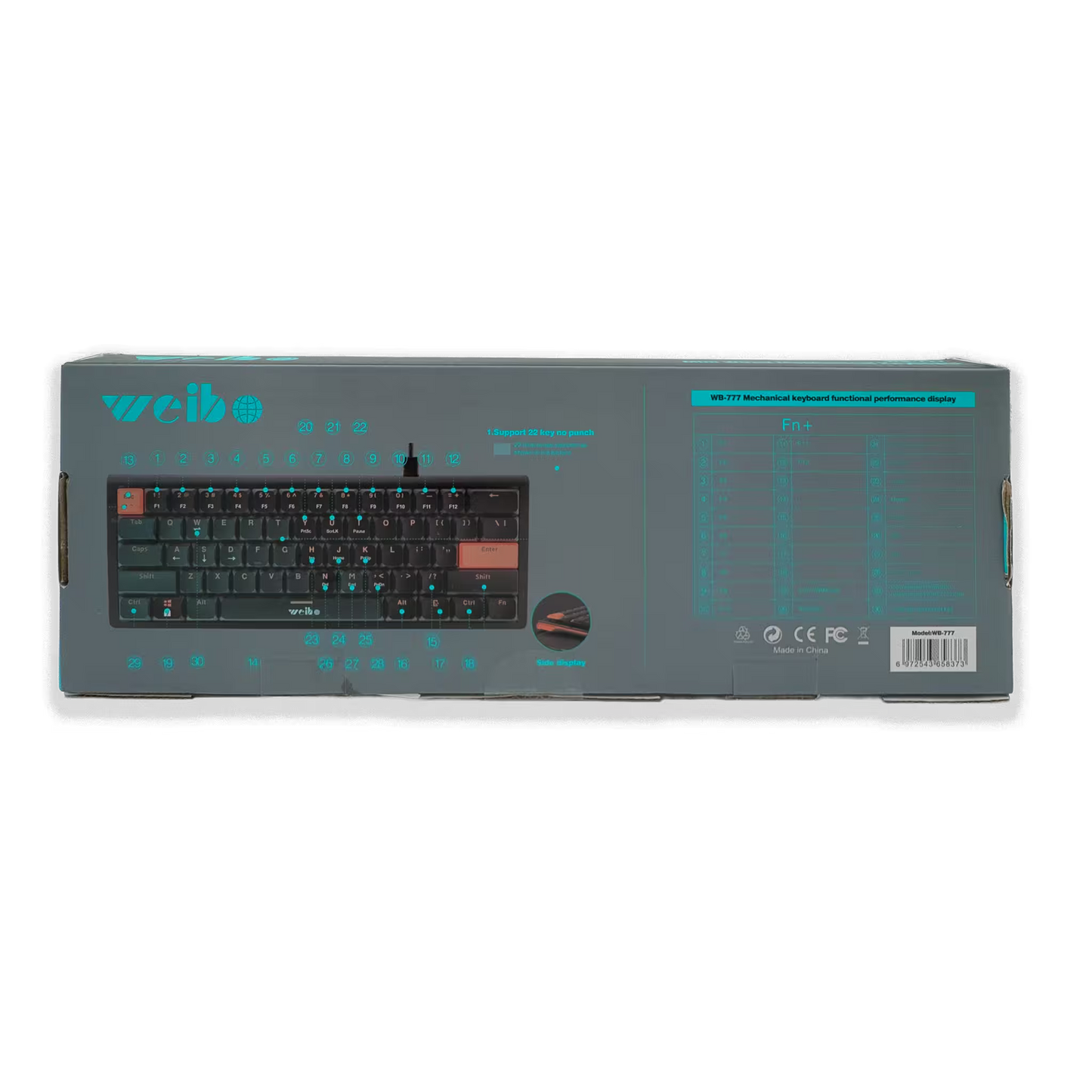 Teclado Mecánico Mini Weibo WB-777 RGB - Compacto Switches Mecánicos Gaming Cable