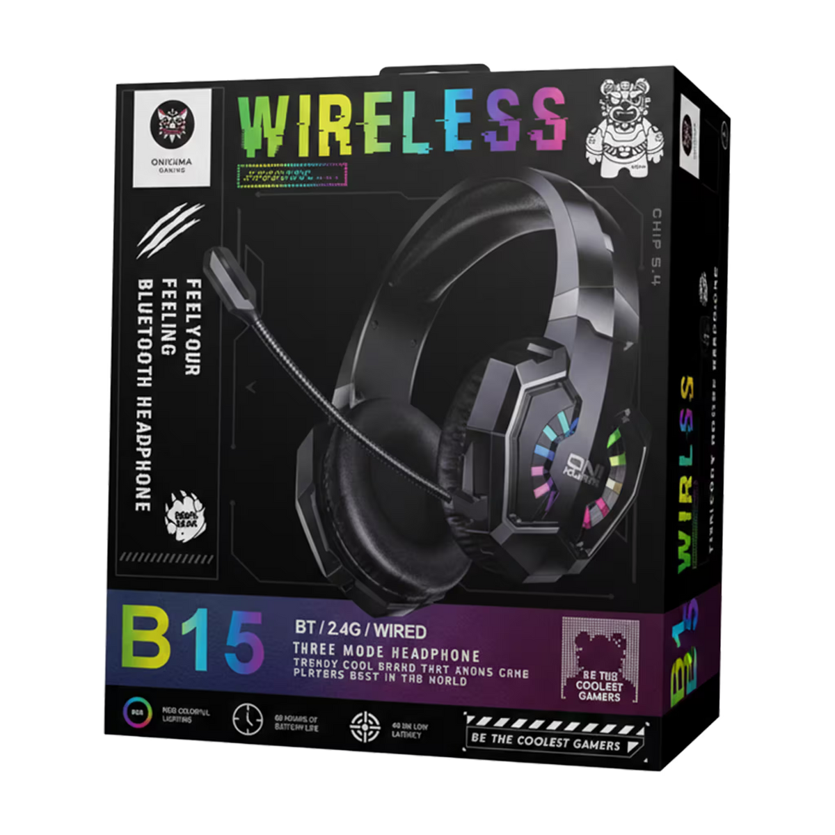 Diadema Gamer Inalámbrica ONIKUMA B15 RGB – Bluetooth 5.4 + 2.4G | 60H Batería | Latencia 40ms | Drivers 50mm | Mic Desmontable