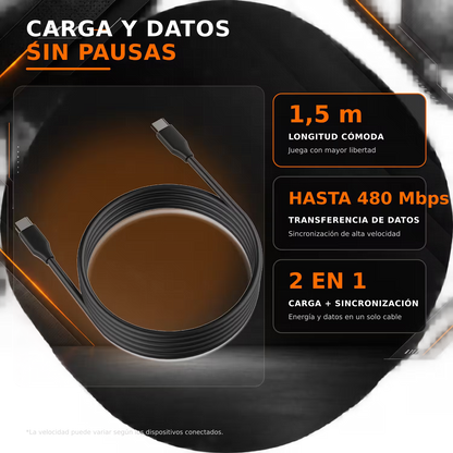 Cable USB-C a USB-C DOBE 1.5m  – Carga Rápida 5V/3A + Datos 480Mbps | Nailon Trenzado
