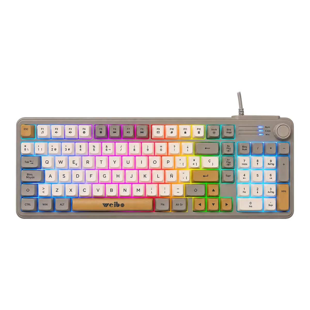 Teclado Gamer de Membrana Weibo WB-222 Retro - Teclas Redondas RGB Multicolor | Perilla Encoder | Cable USB