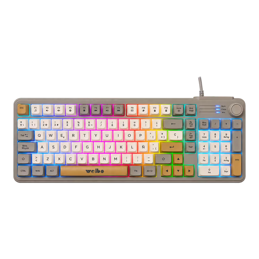 Teclado Gamer RGB Weibo WB-222 Retro - Teclas Redondas Multicolor Perilla Encoder Cable