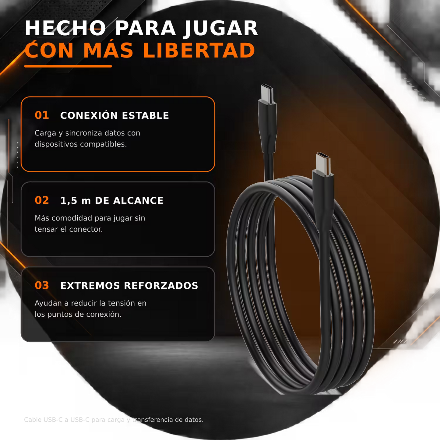 Cable USB-C a USB-C DOBE 1.5m  – Carga Rápida 5V/3A + Datos 480Mbps | Nailon Trenzado